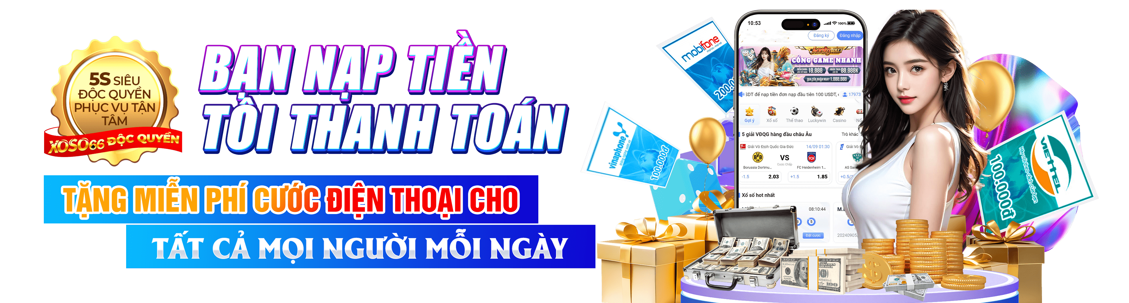 Hình ảnh quảng cáo của okfun hiển thị nền tảng và các lợi ích