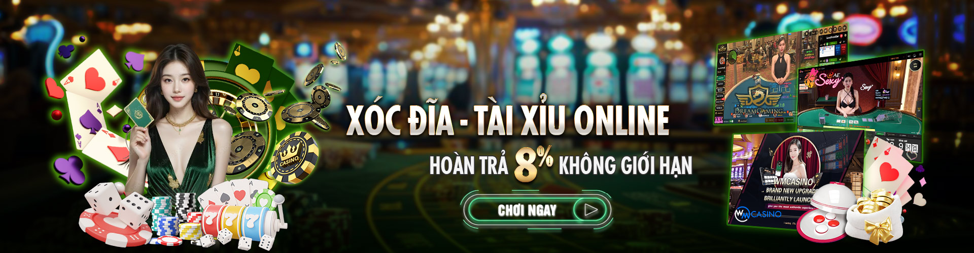 Hình ảnh quảng cáo của okfun hiển thị nền tảng và các lợi ích
